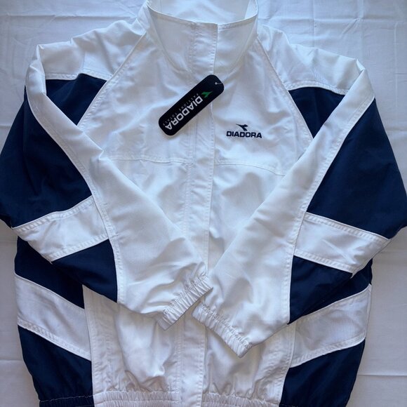 NWT VINTAGE DIADORA FULL-ZIP WARM UP JACKET BLUE WHITE XL RETRO WINDBREAKER - Picture 1 of 11